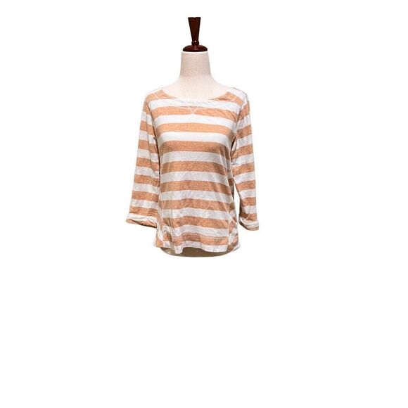 Lou & Grey Loft sweater women’s size Small tan & white stripe long sleeve casual - Picture 1 of 11